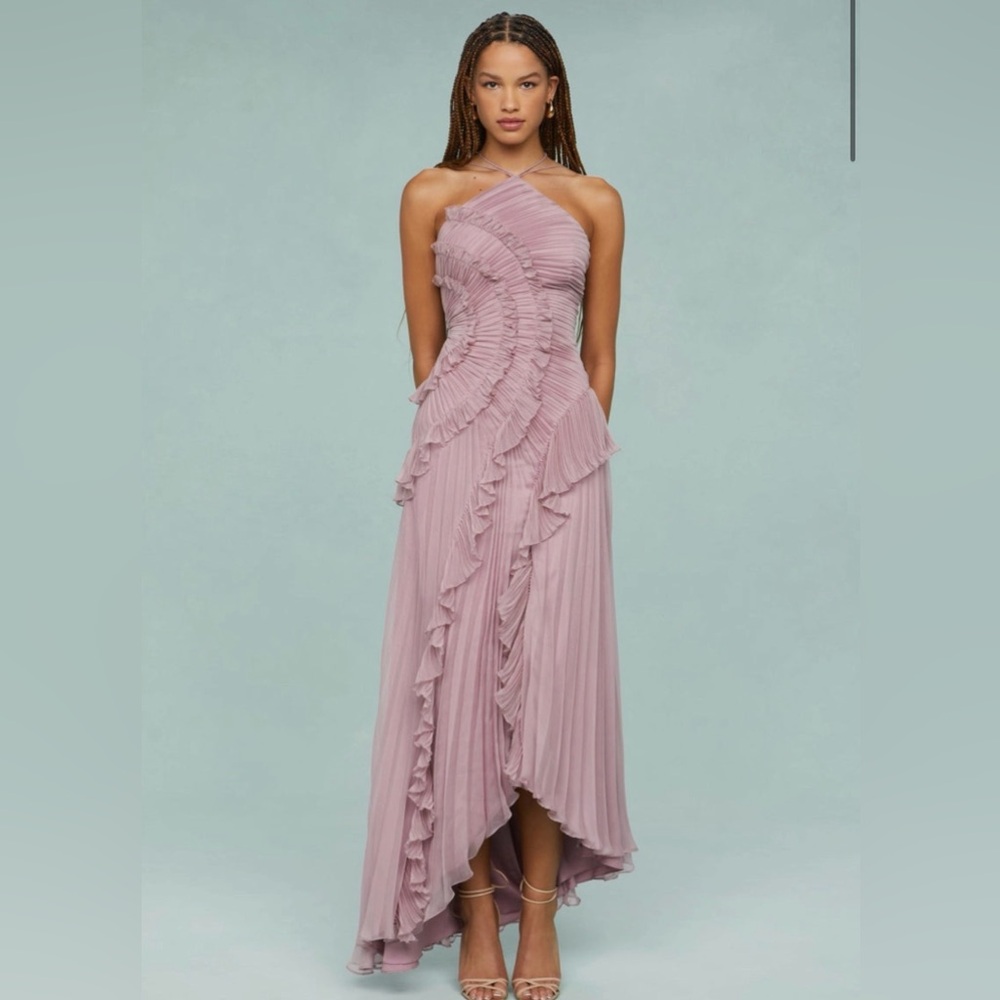 Pleated Frill Halter Neck Maxi Dress Size Medium